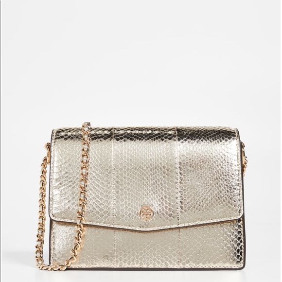 Tory Burch Handbags - Tory Burch Robinson snake convertible Gold